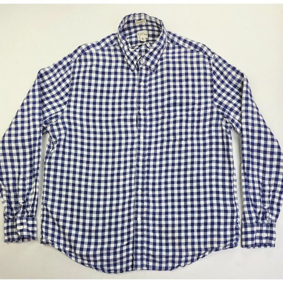 J. Crew Classic Baird Mcnutt Irish Linen Size XL Mens Blue White Check Shirt - Picture 6 of 11